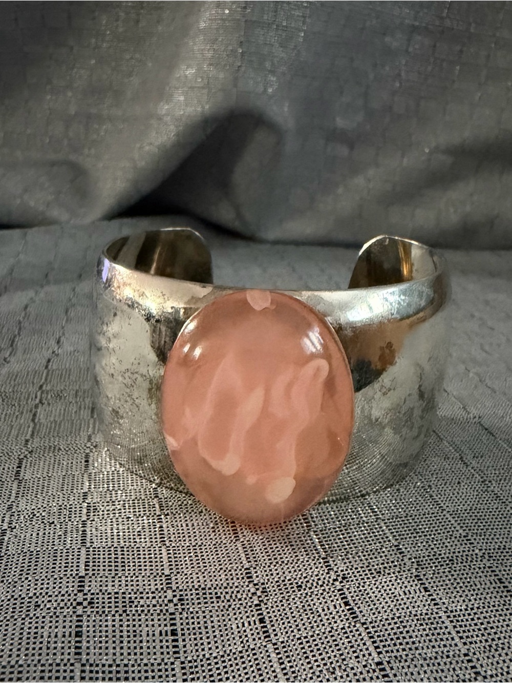 Silver-Tone Cuff Bracelet with Pink Stone Accent